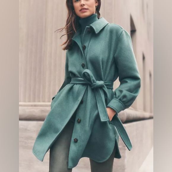 Ann Taylor Jackets & Blazers - Ann Taylor Teal Belted Teal Wool Blend Belted Shirt Trench Coat XSP